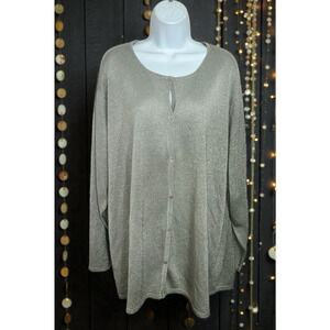 Maggie Barnes Cardigan Sweater Sz 3X Metallic Silver Button Front Layering Top